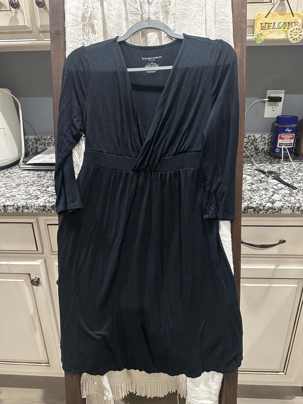 Liz Lange Maternity Black V-Neck Long Sleeve Faux Wrap Dress